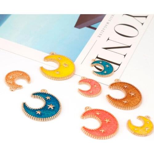 10pcs/lot 10*25mm Moon Shape Alloy Metal Enamel Charm Pendant For Necklace Jewelry Making Findings DIY Accessory