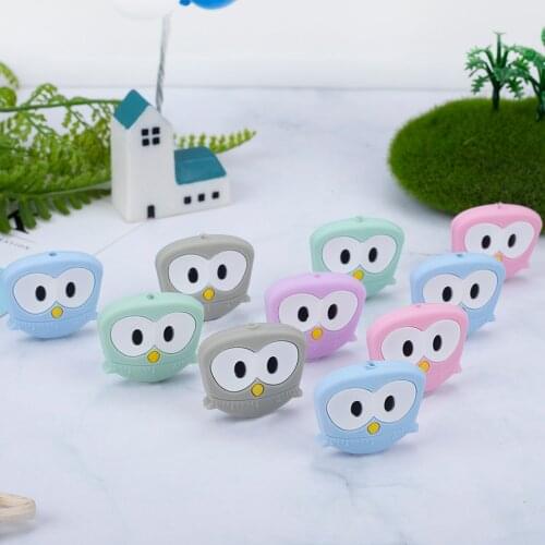 Sunrony 10pc Silicone Bead Owl Animal BPA Free Baby Teeth Bead DIY Toy For Pacifier Clip Silicone Rodent Tiny Rod Baby Teether