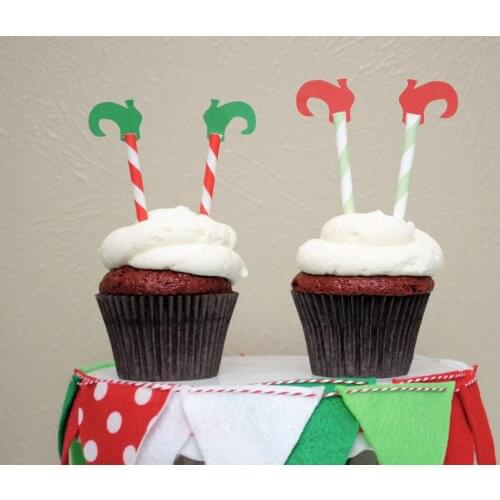 12pcs Christmas Elf Leg Cupcake Toppers