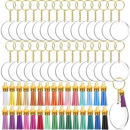 120 Pcs Acrylic Keychain Blanks Craft Tassel Set Including 30 Pcs Transparent Keychain Blanks(2 Inches)
