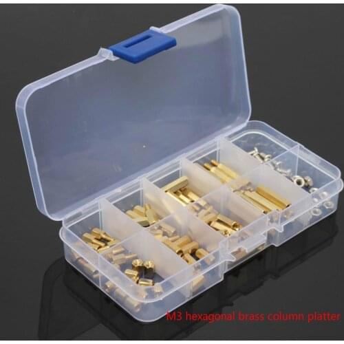 120pcs M3 High Quality PCB Threaded Brass Male Female Standoff Spacer Board Hex Screws Nut Assortment Box Kit with Storage Box