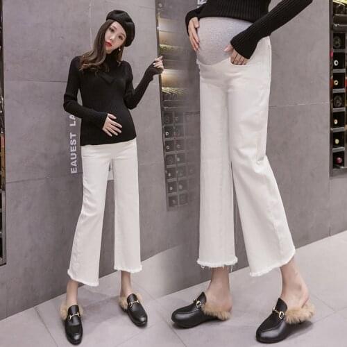 1838# 9/10 Spring Chic Ins Cotton Denim Maternity Jeans Elastic Waist Belly Pencil Pants For Pregnant Women Pregnancy Casual