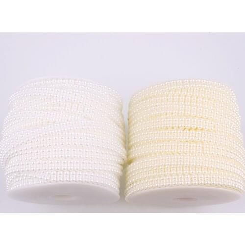 2 Rows 4mm 2 Yard Fishing Line Artificial Ivory White Half Round Flatback Pearl Beads Chain DIY Garland Wedding Decoration