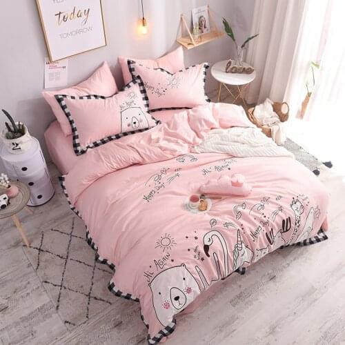 2018 Cute Unicorn Bedding Set 4pcs King Queen Size Bed Linen Duvet Cover pink Bed Set egyptian cotton Bed Sheet