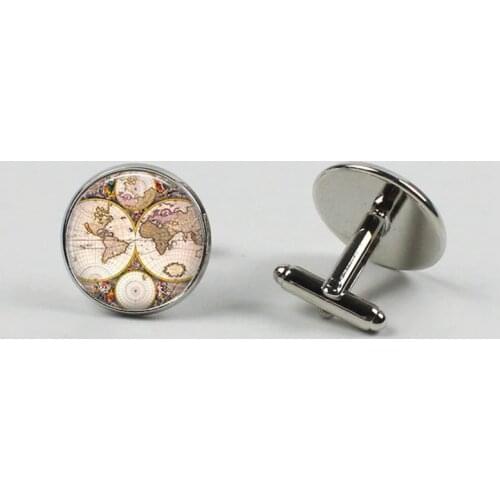 2018 Vintage Fashion Jewelry Glass Cufflinks Dome Earth Planet Earth World Art Map Glass Dome Cufflinks