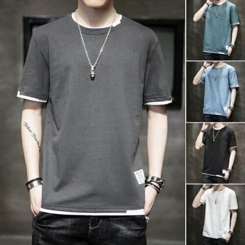 2020 new summer cotton short-sleeved t-shirt mens round neck half-sleeved mens Korean tide brand mens tops