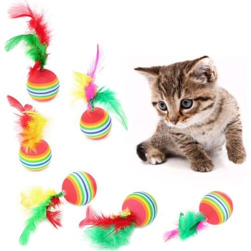 5pcs Cat Ball Toys With Feather Pets Kitten Teaser Interactive Funny Supply