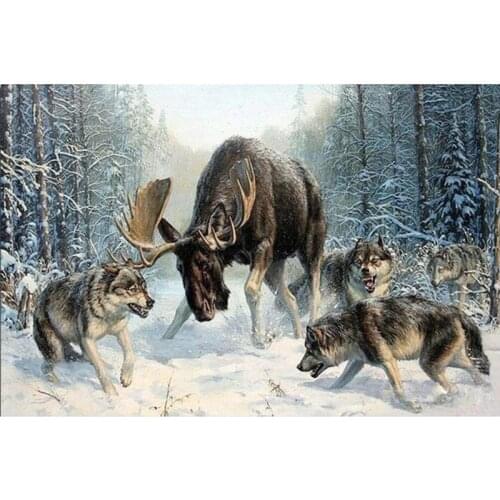 Diamond Embroidery pattern Full Square Round Cross Stitch Moose VS Wolf Rubiks Cube Diamond Painting DIY Mosaic Needlework