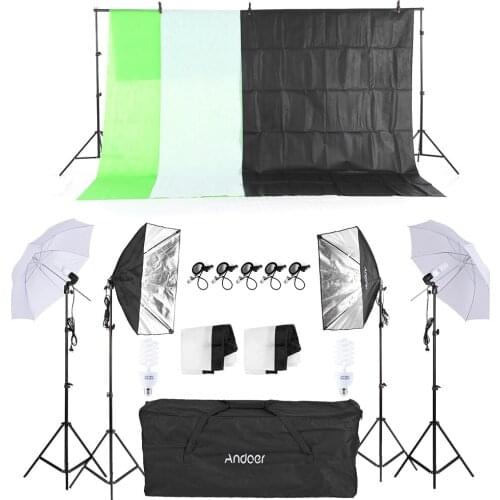 Andoer Photography Lighting Equipment Kit Soft Light Umbrella Softbox Bulb Holder Light Bulb Socket Backdrop Photo Studio Kit