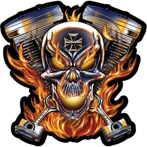 Biker Skull Flames Engine Decal Window Car Laptop Toolbox Auto Motorcycle Decoration Sticker
