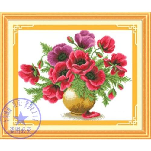 Free delivery Top Quality lovely counted cross stitch kit red poppy flower, vase flowers