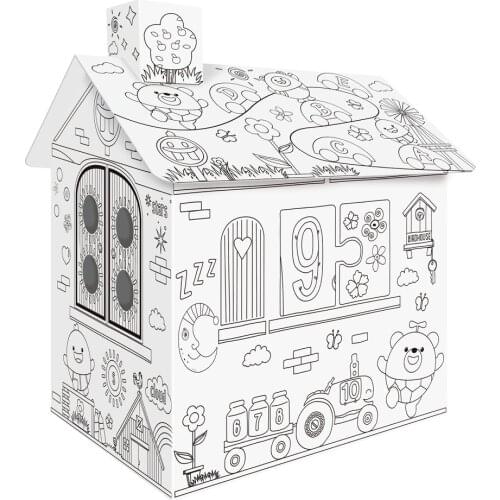 DIY Large Cardboard Coloring Creative Crafts Play House Project Assemble and Paint Educational Toys 2.2 Feet Tall For Kids