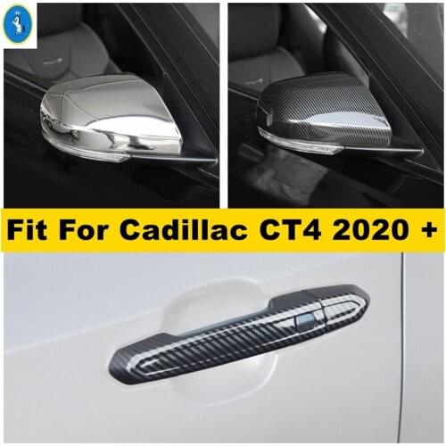 Chrome / Carbon Fiber ABS Exterior Refit Kit Rearview Mirror Cap / Door Handle Pull Cover Trim Fit For Cadillac CT4 2020 2021
