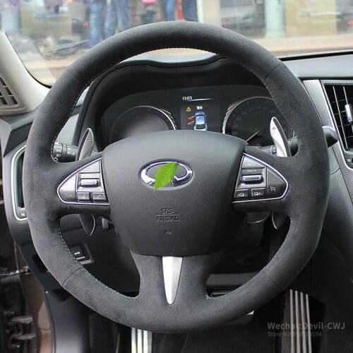 For Infiniti Q50L QX60 Q70 G25 G37 FX35 Black Real Alcantara steering wheel cover Suture Hand griped Auto parts accessories