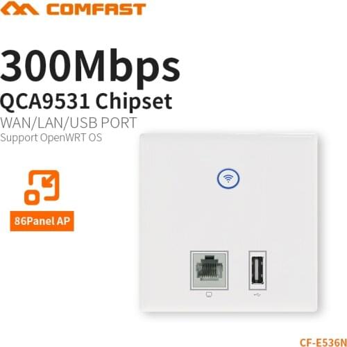 COMFAST Wall Embedded ap 300mbps access point wifi 48V poe power supply hotel use AP RJ45 usb charger port dual 3dBi CF-E536N