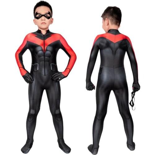 Kids Bat The Judas Contract Dick Grayson Jumpsuit Cosplay Costume For Children Halloween Masquerade Printing Bodysuit