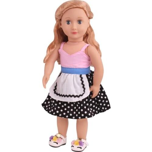 New Pattern Fashion Black Dot Suspender Dress Fit 18 Inch American&43cm Baby New Born Doll Clothes Accessories Girls' Toys