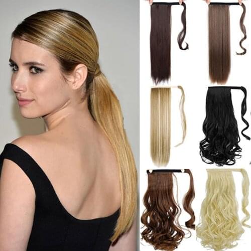DIANQI Synthetic Hair Long straight Natural Ponytail Clip in Pony tail Hair Extensions Wrap Around on Women Hair