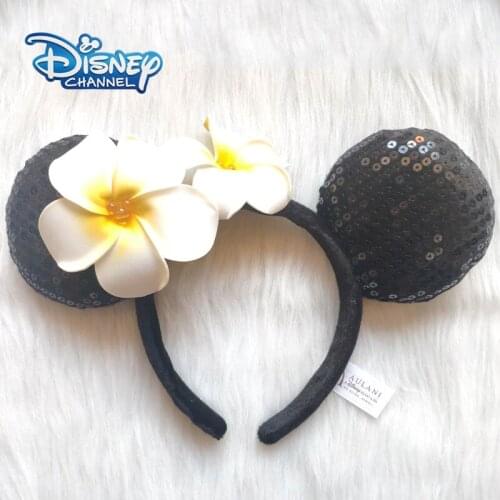 Disney Hawaiian Mickey Mouse Headband Disneyland Minnie Ears Plush Sequins Headwear Children Boy Girl Beauty Toys Party Gift