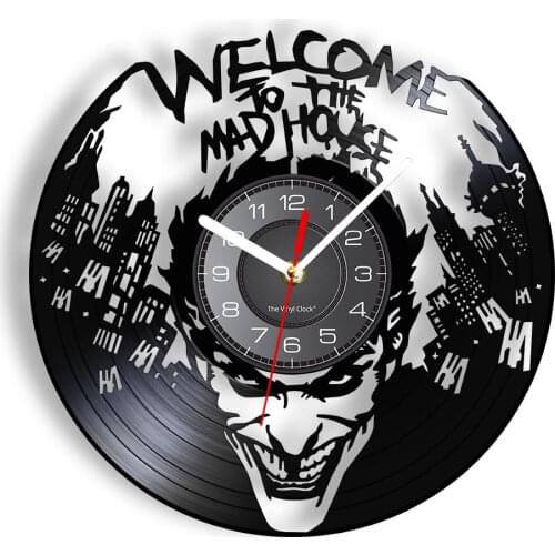 Welcome to the Madhouse Vintage Style Wall Clock Comic Book Gotham Retro Vinyl Album Record Clock Movie Character Home Decor