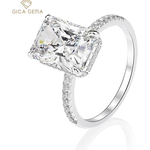 GICA GEMA 925 Sterling Silver Emerald Cut Created Moissanite Diamond Wedding Rings for Women Luxury Proposal Engagement Ring