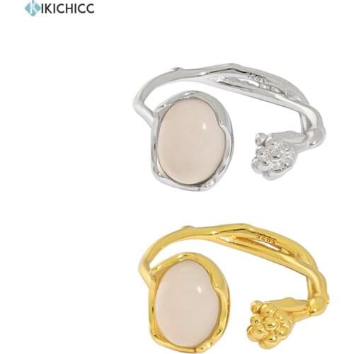 Kikichicc 100% 925 Sterling Silver Gold Oval Rings Women Rock Punk Resizable Luxury Jewelry For Women Fashion Jewelry
