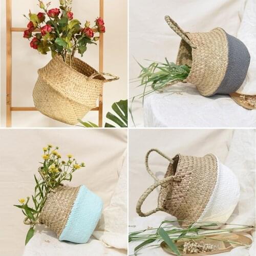 22*20cm fashion Storage Basket Rattan Straw Basket Wicker Seagrasss Folding Laundry Flower Pot Flower Vase Home Hanging Basket