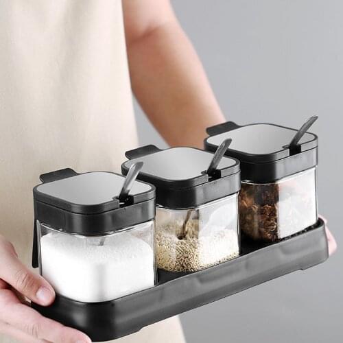 Household Kitchen Seasoning Box Combination Seasoning Jar Glass Salt Shaker MSG Seasoning Box Dried Grains Tank OilBbottle Set