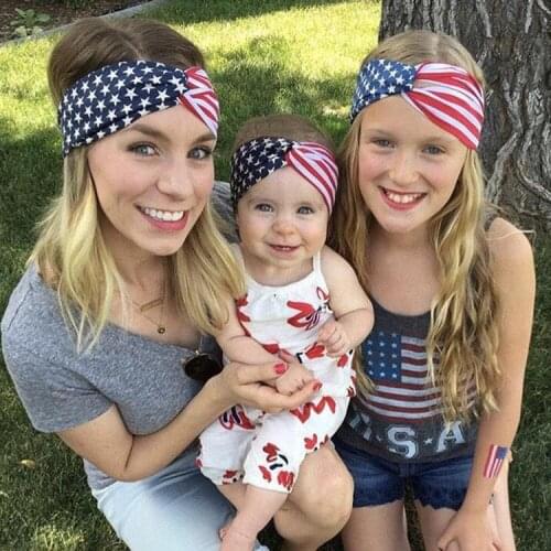12PCS USA Flag Style Hair Bands Accessories For Mother Adult-Child Independence Day Women Baby Headbands Wholesale Fast Delivery