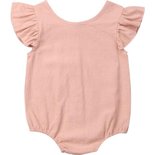 Newborn Baby Girls Ruffles Solid Cotton Romper Outfits Clothes Tops