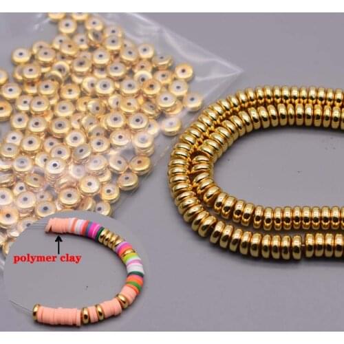 Wholesale 6mm Hematite stone Flat Round Spacer Beads Silver Gold Spacer Steel Beads Fit DIY Bracelet Jewelry Making