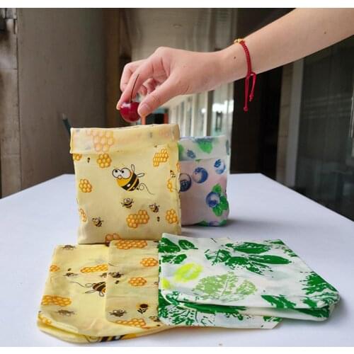 Beewax Wraps Cartoon Fruit Print Fresh-Keeping Bee Wax Wrappers Snacks Multifunctional Versatile Food Preservation Storage Pouch