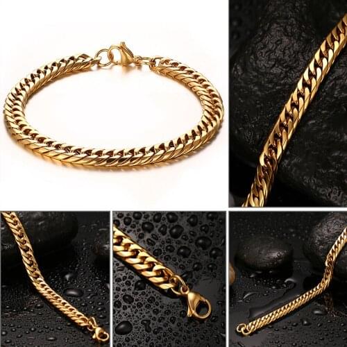 Stainless Steel Gold Plated Popular Men Bracelet Male Cuban Link Hand Chain Couple Bracelet 6-12mm Width Fashion Jewelery