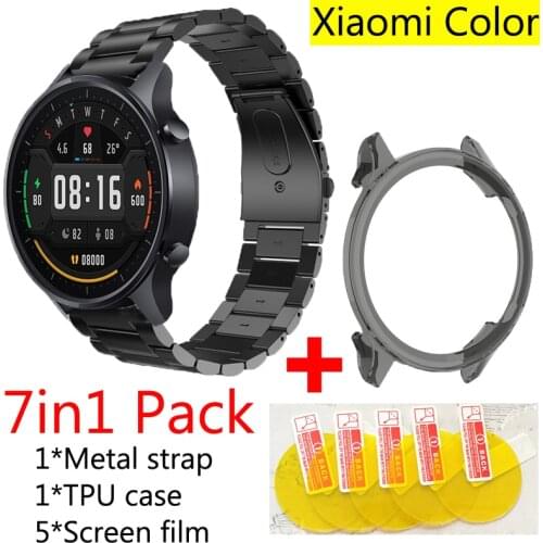 7in1 Strap Watchband for Xiaomi Mi Smart Watch Color XMWT06 Bracelet Band Stainless Steel Wristband Correa screen protector film