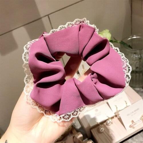 French Retro Scrunchies Purple Lace Hair Assessoires For Women Horsetail Balls Scrunchies Rubber Bands