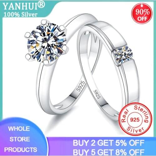 90% OFF! With Certificate Couple Women Men Wedding Rings Set Silver 925 Jewelry Solitaire Stone Zirconia Diamond Engagement Ring