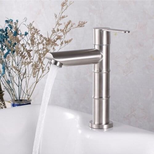 Basin Faucet 304 Stainless Steel Brushed Bathroom Single Cold Sink Basin Mixer Tap Bathroom Torneira do banheiro
