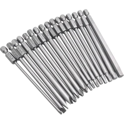16pcs/set Steel Hex Torx Screwdriver Drill Bits Security Magnetic Head 100mm Extra Long Hand Tools