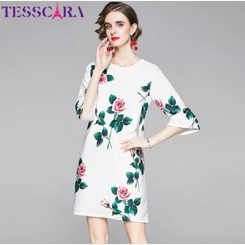 TESSCARA Women Summer Elegant Floral Dress Festa High Quality Cocktail Party Robe Femme Vintage Designer White Casual Vestidos