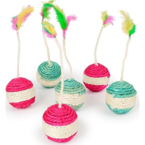 Pet supplies sisal ball pet cat molar molar claw colorful feather toy cat toy,Q151