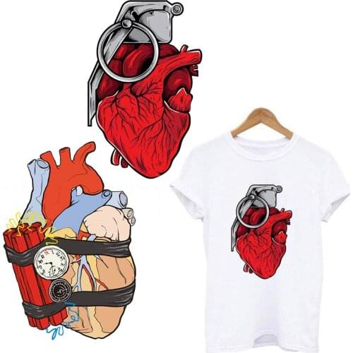 Heart Bomb Stickers Iron On Transfer For Clothing Pacthes Human Organs Stripes On Clothes Patch Thermo Stickers DIY Custom Patch