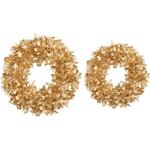 68UC Gold Boxwood Wreath 12/17 Inches Artificial Fall Garland Farmhouse Decoration for Front Door Christmas Halloween Home Decor