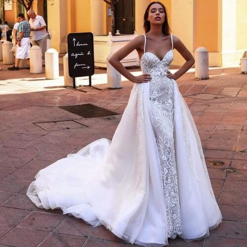 Vestidos De Novia Detachable Train Mermaid Wedding Dress Sweetheart Neck Sukienka Na Wesele Spaghetti Straps Sexy Robe Mariage