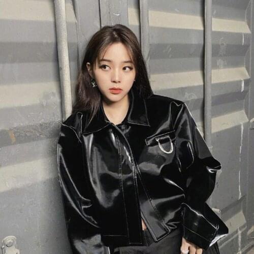 Womens Leather Jacket Black Jacket Women Short Long Sleeve Womens Coat Sequined Loose Vintage Jacket Jackets For Women 2021