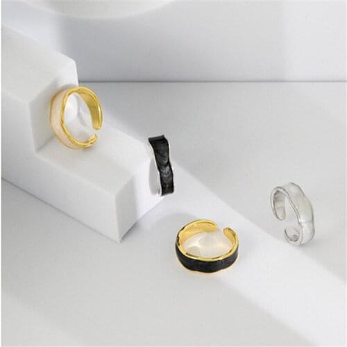New 925 Sterling Silver Open Rings Fashion Elegant Simple Black and White Drop Glue Party Jewelry Couple Accessories