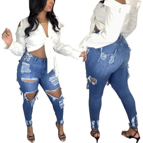 2021 New Womens Jeans, All-match Pocket Ripped Pants for Vacation Travelling Holiday Party Shopping Dating Fashion