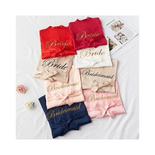 Women Silk Satin Robe Wedding Bride Embroidery Robe Solid Bathrobe Long Kimono Night Wear Bath Robe Sleepwear Dressing Gown