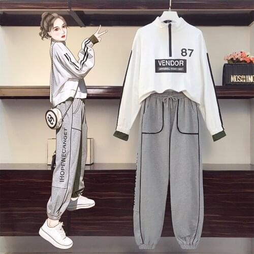 2020 Autumn/Winter New womens Set Loose Solid Long Sleeve Pocket Warm Casual Women 4XL Big Suit Sports Suit