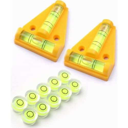 10Pcs 14*8mm Round shape Spirit Level Measurement Instrument Tool+2Pcs 44*58mm Two ways T-type spirit level bubble Color random