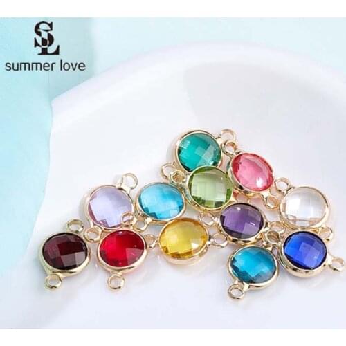 10PCS/Lot 2021 New Gold Color Round Metal Crystal Birthstones Connector Charms 2 Holes Beads Findings for DIY Jewelry Making